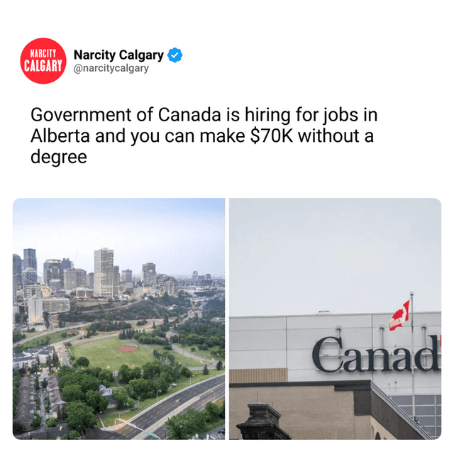 Government of Canada is hiring for jobs in Alberta and you can make $70K without a degree