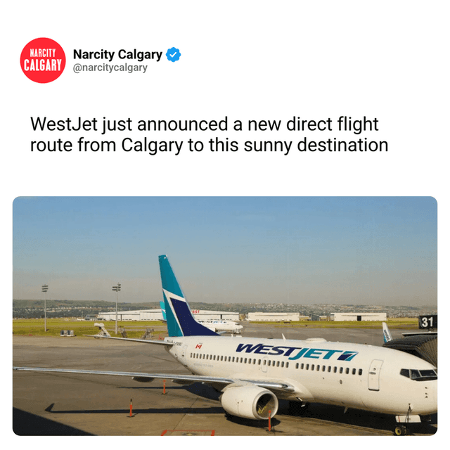 WestJet just announced a new direct flight route from Calgary to this sunny destination