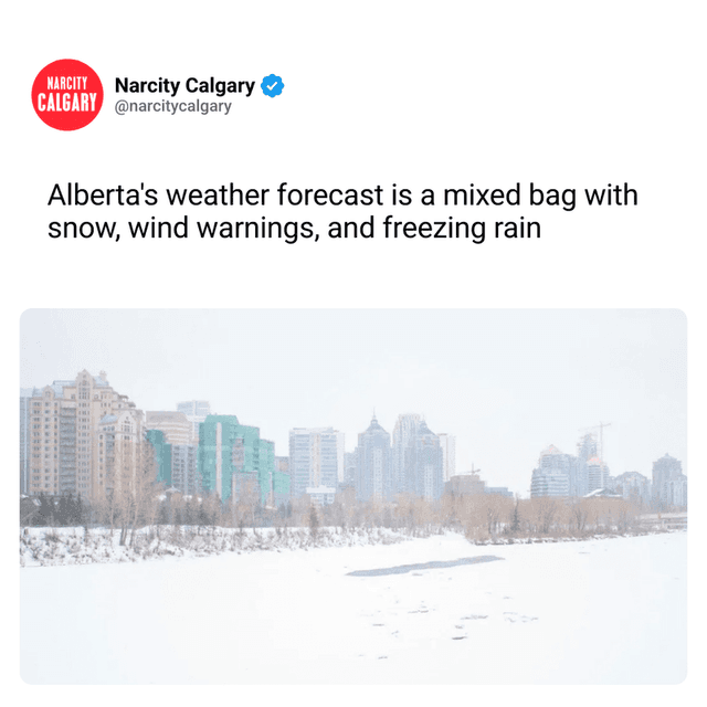 Alberta's weather forecast is a mixed bag with snow, wind warnings, and freezing rain