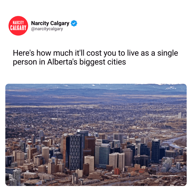 Here's how much it'll cost you to live as a single person in Alberta's biggest cities