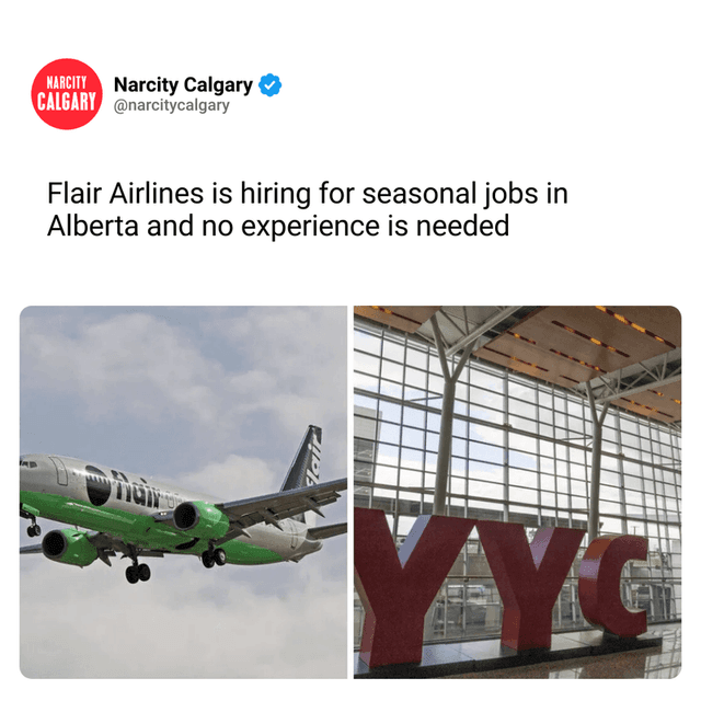 Flair Airlines is hiring for seasonal jobs in Alberta and no experience is needed