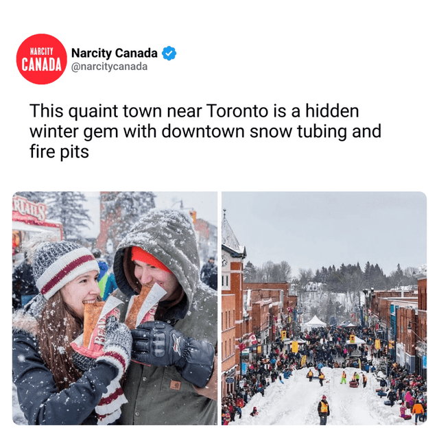 This quaint town near Toronto is a hidden winter gem with downtown snow tubing and fire pits