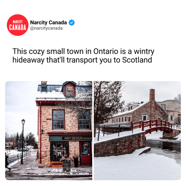 This cozy small town in Ontario is a wintry hideaway that'll transport you to Scotland