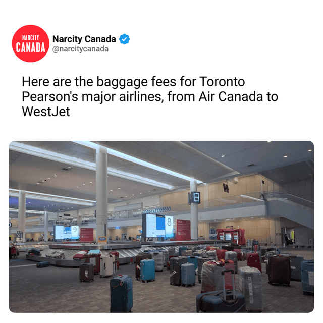 Here are the baggage fees for Toronto Pearson's major airlines, from Air Canada to WestJet