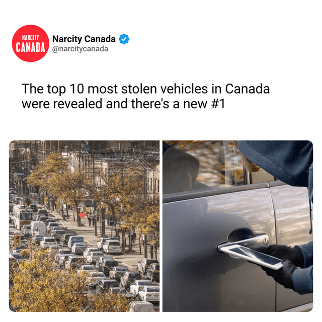 The top 10 most stolen vehicles in Canada were revealed and there's a new #1