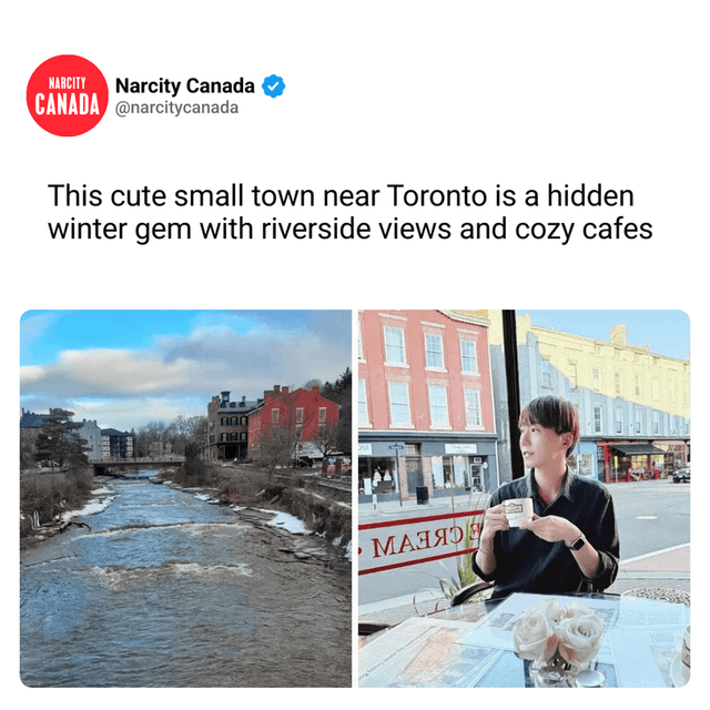 This cute small town near Toronto is a hidden winter gem with riverside views and cozy cafes