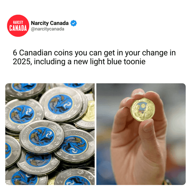 6 Canadian coins you can get in your change in 2025, including a new light blue toonie