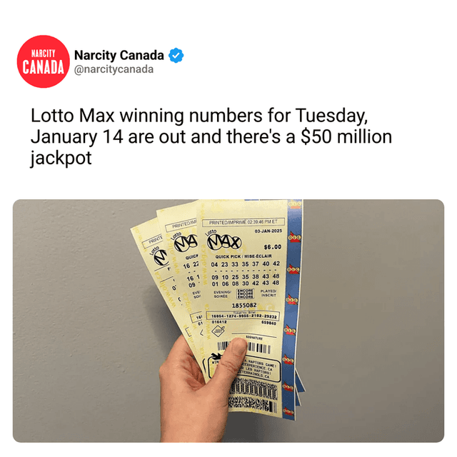 Lotto Max winning numbers for Tuesday, January 14 are out and there's a $50 million jackpot