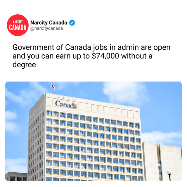 Government of Canada jobs in admin are open and you can earn up to $74,000 without a degree