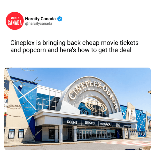 Cineplex is bringing back cheap movie tickets and popcorn and here's how to get the deal