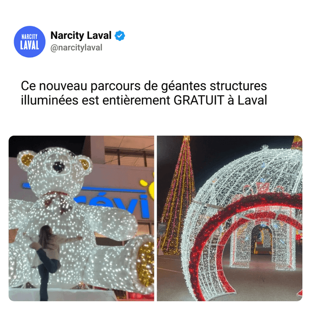 Ce nouveau parcours de géantes structures illuminées est entièrement GRATUIT à Laval