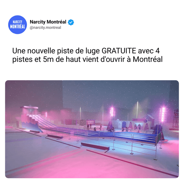 Une nouvelle piste de luge GRATUITE avec 4 pistes et 5m de haut vient d'ouvrir à Montréal