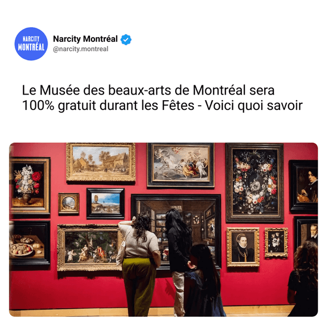 Le Musée des beaux-arts de Montréal sera 100% gratuit durant les Fêtes - Voici quoi savoir