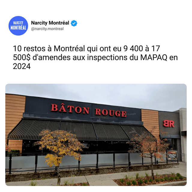 10 restos à Montréal qui ont eu 9 400 à 17 500$ d'amendes aux inspections du MAPAQ en 2024