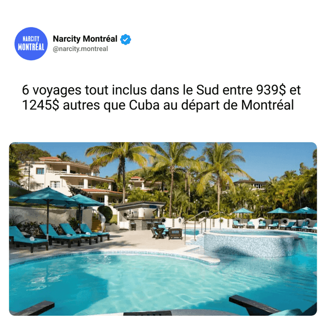 6 voyages tout inclus dans le Sud entre 939$ et 1245$ autres que Cuba au départ de Montréal