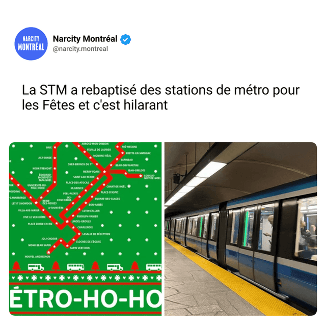 La STM a rebaptisé des stations de métro pour les Fêtes et c'est hilarant