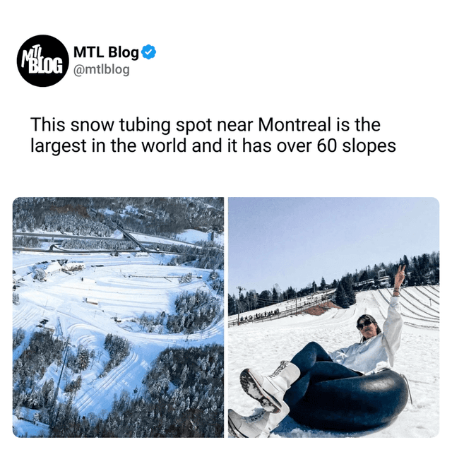 This snow tubing spot near Montreal is the largest in the world and it has over 60 slopes