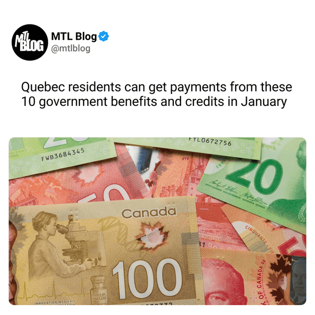 Quebec residents can get payments from these 10 government benefits and credits in January