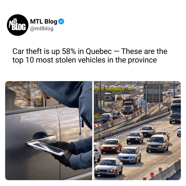 Car theft is up 58% in Quebec — These are the top 10 most stolen vehicles in the province