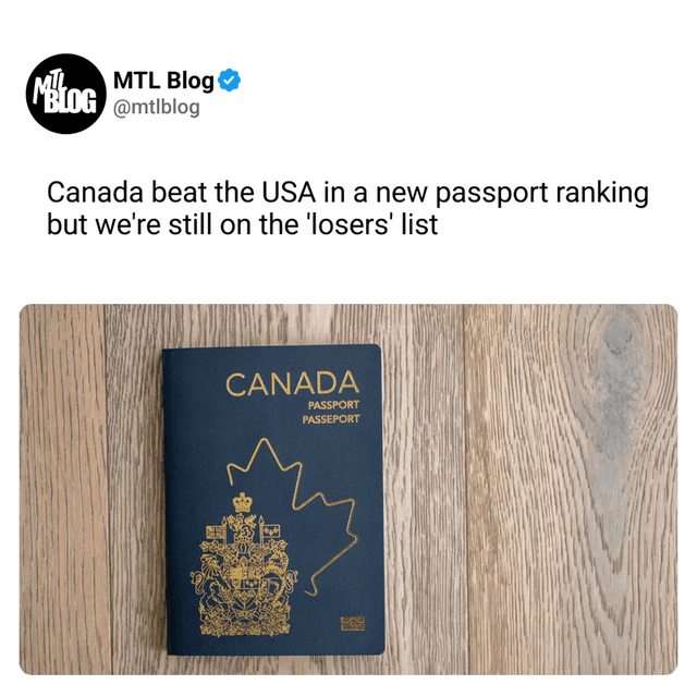 Canada beat the USA in a new passport ranking but we're still on the 'losers' list