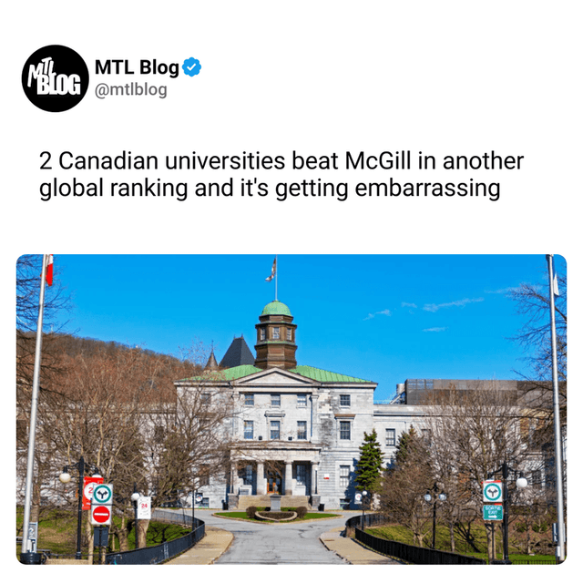 2 Canadian universities beat McGill in another global ranking and it's getting embarrassing