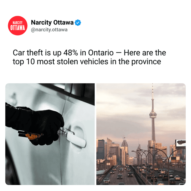 Car theft is up 48% in Ontario — Here are the top 10 most stolen vehicles in the province