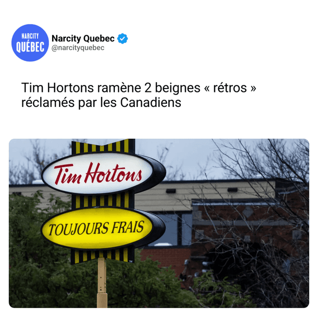 Tim Hortons ramène 2 beignes « rétros » réclamés par les Canadiens