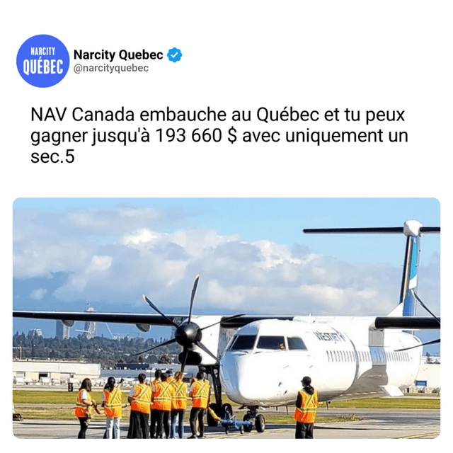 NAV Canada embauche au Québec et tu peux gagner jusqu'à 193 660 $ avec uniquement un sec.5