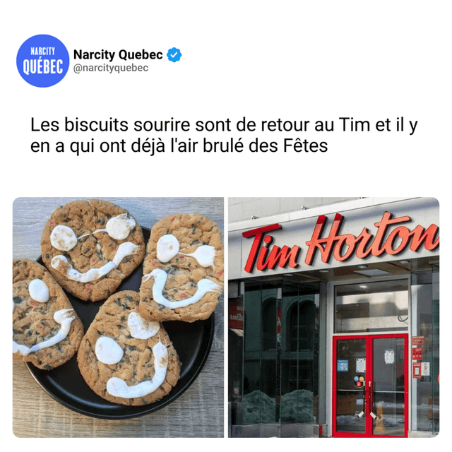 Les biscuits sourire sont de retour au Tim et il y en a qui ont déjà l'air brulé des Fêtes