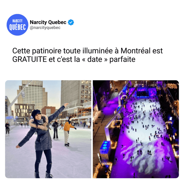 Cette patinoire toute illuminée à Montréal est GRATUITE et c'est la « date » parfaite