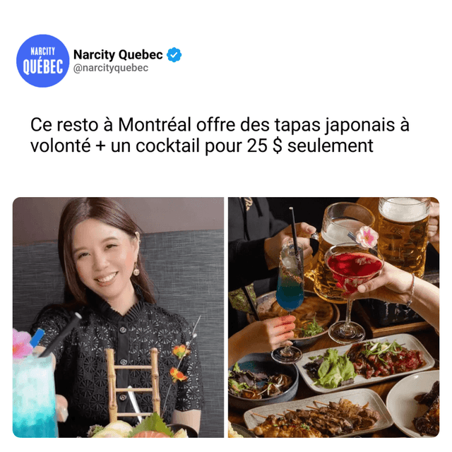 Ce resto à Montréal offre des tapas japonais à volonté + un cocktail pour 25 $ seulement