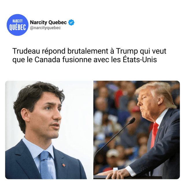 Trudeau répond brutalement à Trump qui veut que le Canada fusionne avec les États-Unis