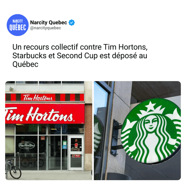 Un recours collectif contre Tim Hortons, Starbucks et Second Cup est déposé au Québec