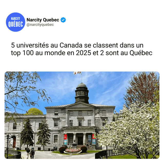 5 universités au Canada se classent dans un top 100 au monde en 2025 et 2 sont au Québec