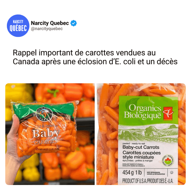 Rappel important de carottes vendues au Canada après une éclosion d’E. coli et un décès