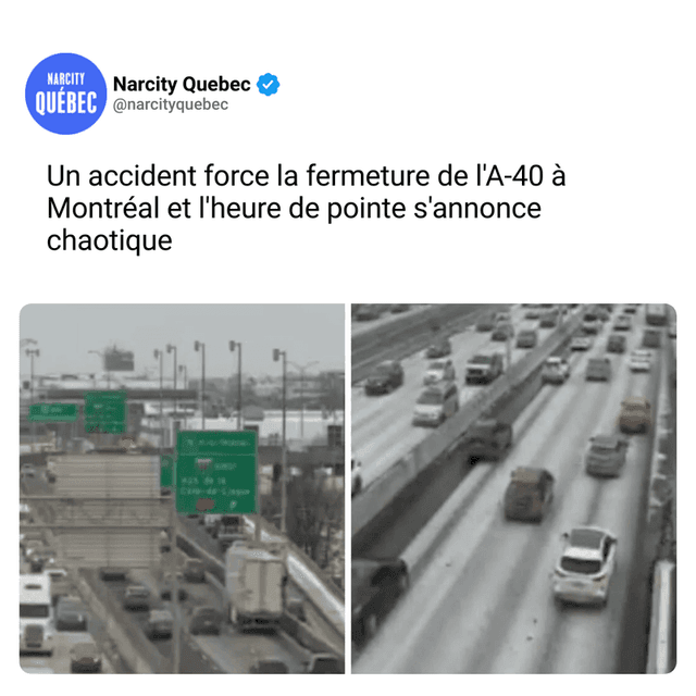 Un accident force la fermeture de l'A-40 à Montréal et l'heure de pointe s'annonce chaotique