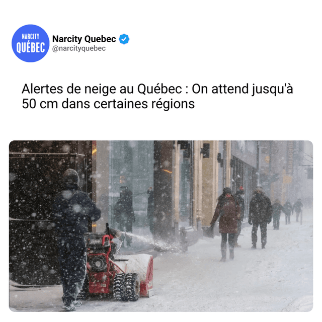 Alertes de neige au Québec : On attend jusqu'à 50 cm dans certaines régions