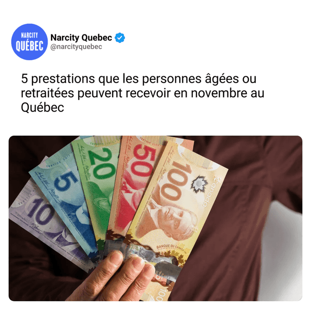 5 prestations que les personnes âgées ou retraitées peuvent recevoir en novembre au Québec