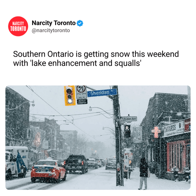 Southern Ontario is getting snow this weekend with 'lake enhancement and squalls'