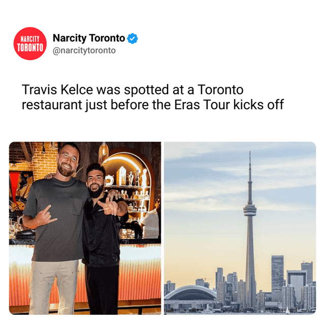 Travis Kelce was spotted at a Toronto restaurant just before the Eras Tour kicks off