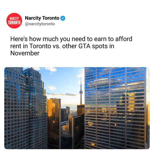 Here's how much you need to earn to afford rent in Toronto vs. other GTA spots in November