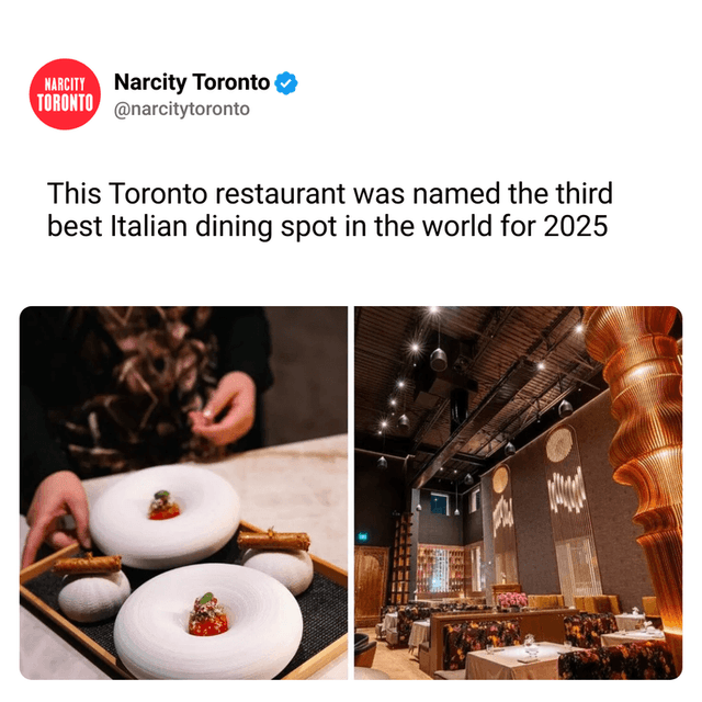 This Toronto restaurant was named the third best Italian dining spot in the world for 2025