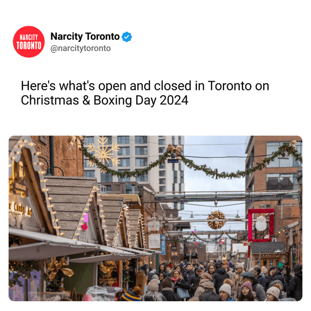 Here's what's open and closed in Toronto on Christmas & Boxing Day 2024