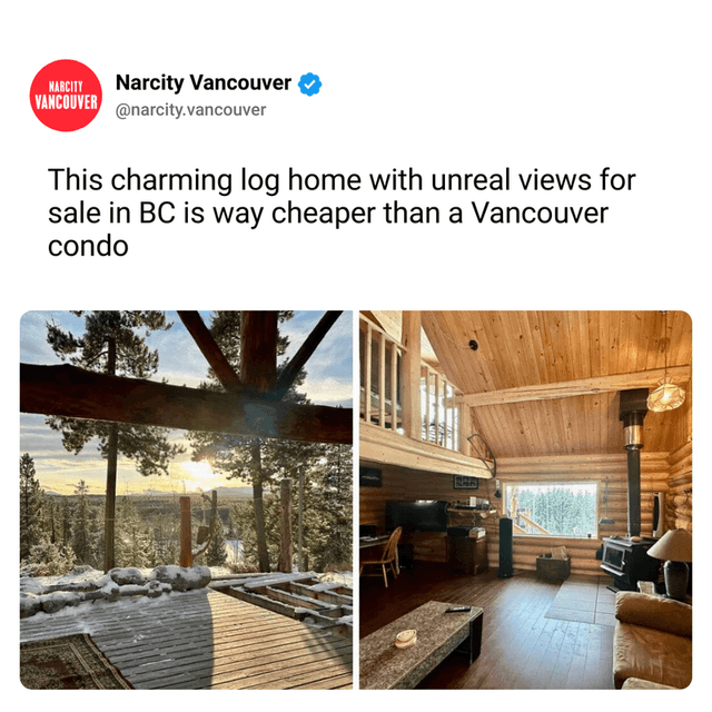 This charming log home with unreal views for sale in BC is way cheaper than a Vancouver condo