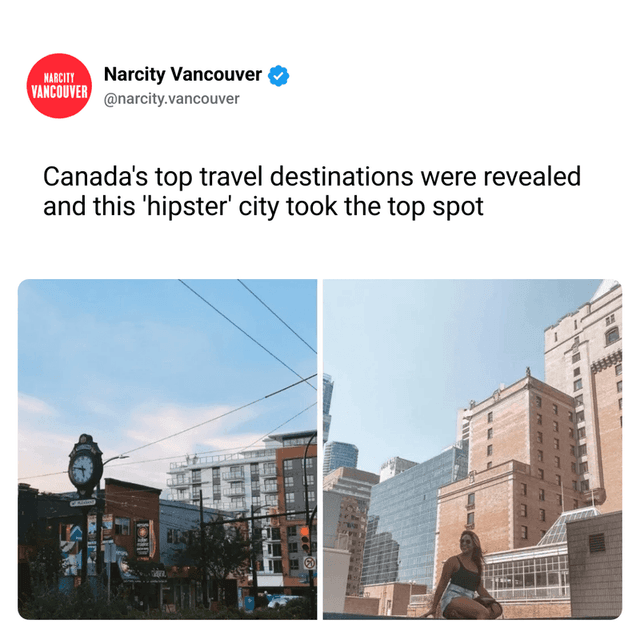 Canada's top travel destinations were revealed and this 'hipster' city took the top spot