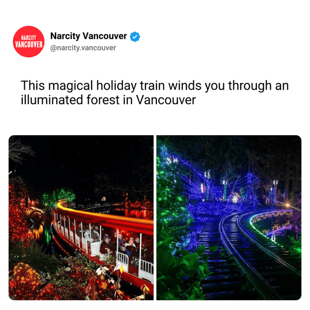 This magical holiday train winds you through an illuminated forest in Vancouver