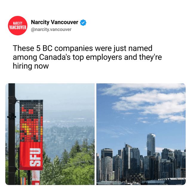 These 5 BC companies were just named among Canada's top employers and they're hiring now