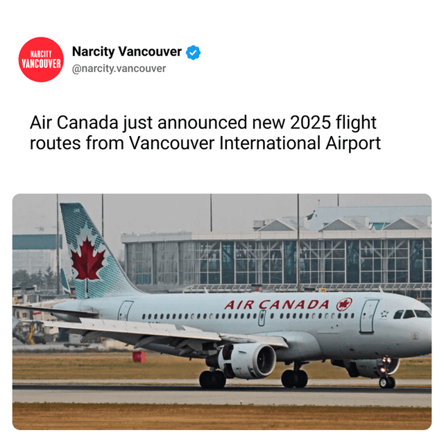 Air Canada just announced new 2025 flight routes from Vancouver International Airport