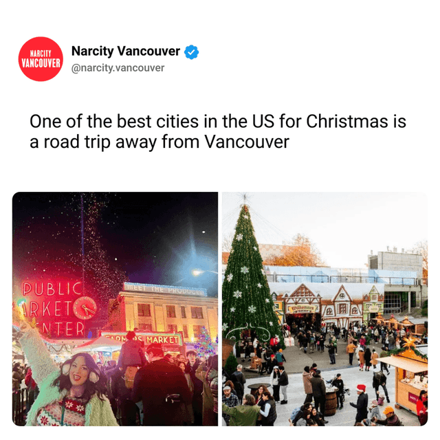 One of the best cities in the US for Christmas is a road trip away from Vancouver