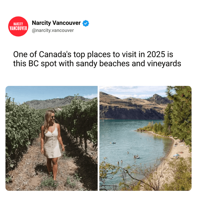 One of Canada's top places to visit in 2025 is this BC spot with sandy beaches and vineyards